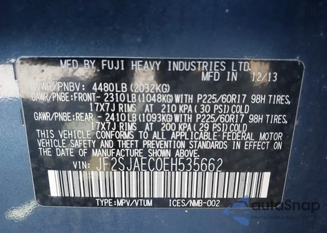 2014 Subaru Forester 2.5I Premium из США, поврежденный, VIN JF2SJAEC0EH535662